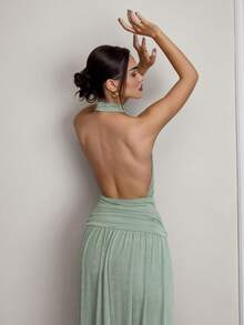 Firerie 女士优雅简约精致绿色修身连衣裙,褶皱绿色连衣裙,露背连衣裙,鼠尾草绿,婚礼/伴娘礼服,假日,精致闪亮针织面料,完美打造波西米亚风度假装扮,音乐节闪亮面料,夏季活动,度假,波西米亚风,春夏外出,假期,休闲,海滩,鸡尾酒会,音乐节,休闲度假风,夏季,圣帕特里克节绿色连衣裙,鼠尾草绿正式连衣裙,优雅绿色连衣裙,鼠尾草绿女装 - 綠色 - 查看 3