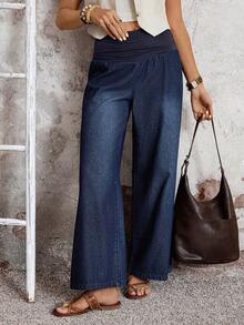 EMERY ROSE Mature Denim Jeans casuales y versátiles de pierna ancha y holgada con pliegues en la cintura para mujer - Azul - Ver 7