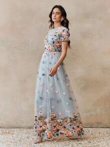 Anewsta Đầm chữ A màu hồng thanh lịch mới, thêu hoa, thích hợp cho kỳ nghỉ, tiệc sinh nhật dành cho nữ. - Màu xanh lam - Xem 7