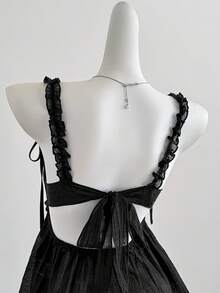 Sweetra Y2K Aesthetic Sexy Bowknot Design Casual Classic Black Blouse, American Subculture Style, Spring/Summer New Arrival - Black - View 6