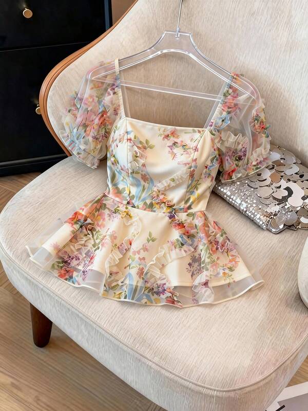 GlowEve CURVE Blusa elegante de talla grande, de alta calidad refinada, que ciñe la cintura, estilizadora, con textura romántica, versátil y de moda