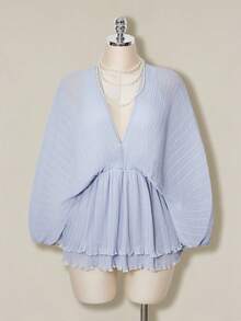 SHEIN ICON 女士优雅纯色蝙蝠袖迷你连衣裙 - 淺藍色 - 查看 5