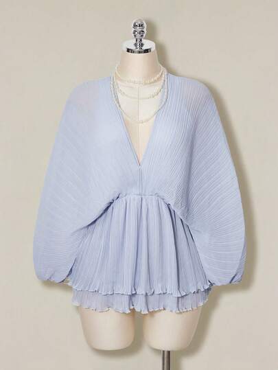 SHEIN ICON 女士优雅纯色蝙蝠袖迷你连衣裙