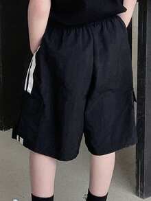 Dazy Kids 男童侧条纹工装口袋宽松短裤 - 黑色 - 查看 5