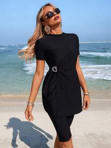 Swim Mulvari Traje de baño de unicolor elegante y de alta gama, adecuado para vacaciones - Negro - Ver 3
