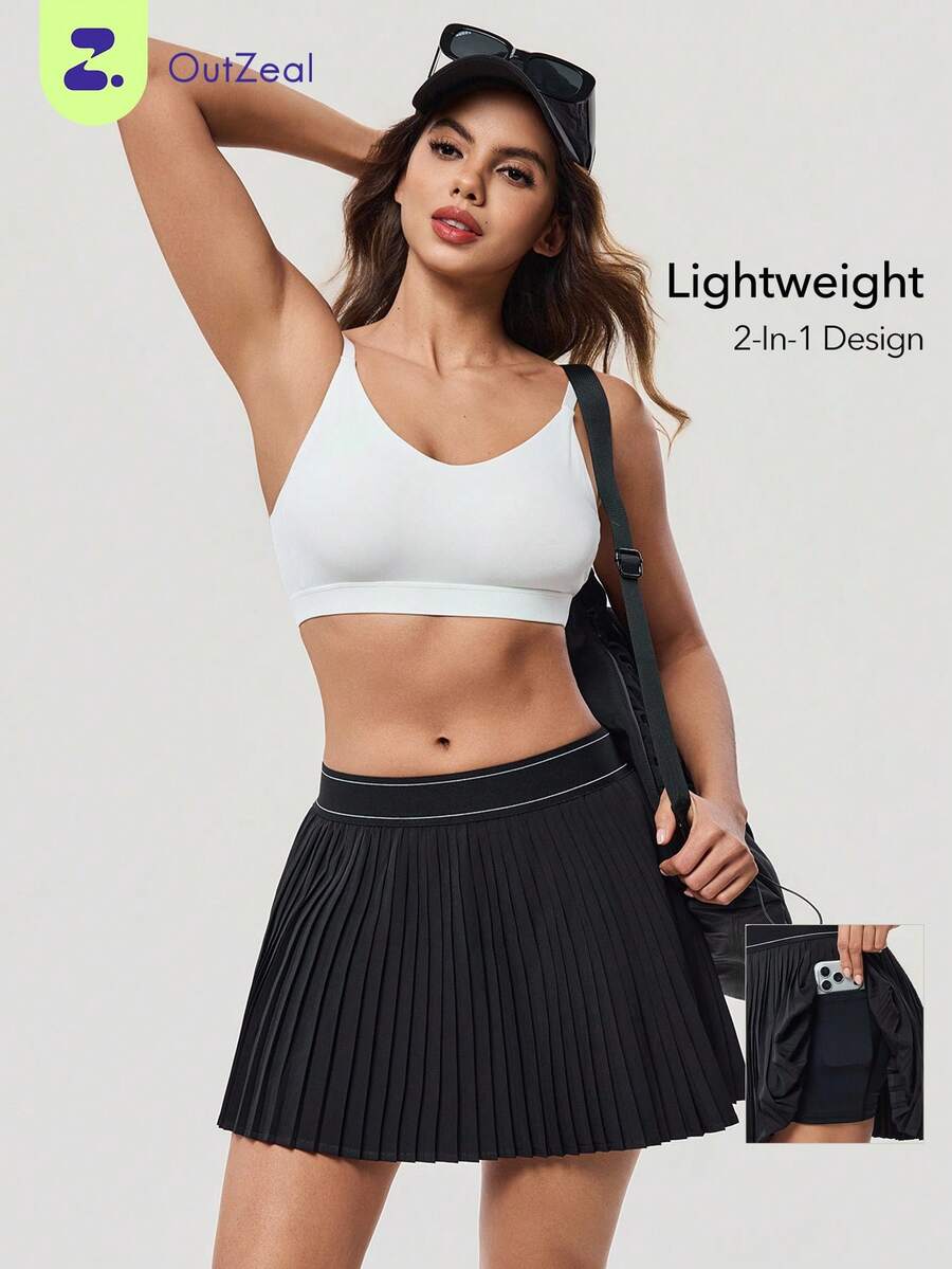 OutZeal 女士休闲健身褶皱网球裙裤 - 黑色 - 查看 1