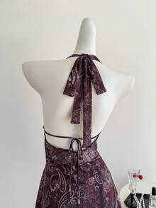 Sweetra Đầm mùa hè nữ phong cách Mỹ cổ điển, thiết kế in họa tiết, gợi cảm, cổ xếp ly, eo nhún, vạt bất đối xứng. - Nhiều màu - Xem 8