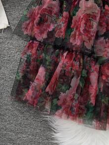 Franclia 大码女装新款夏季复古喇叭裙，蕾丝优雅A字裙，飘逸裙，休闲度假裙 - 玫瑰紅 - 查看 5