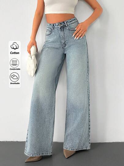 SHEIN Jeans casual da donna vita alta a gamba ampia