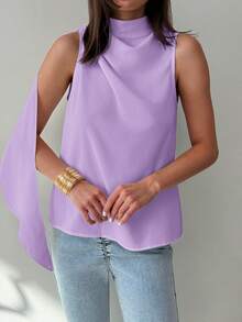 Aloruh Blusa tejida con pliegues en H sin mangas de estilo minimalista y de uso diario, color blanco, para primavera/verano - Morado Violeta - Ver 5
