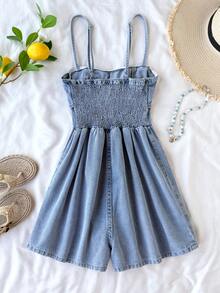 SHEIN Tuta in jeans blu oversize per ragazze adolescenti - Lavaggio chiaro - Visualizzare 3