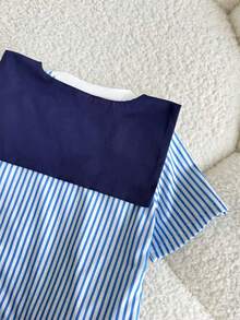 男婴可爱休闲条纹短袖T恤短裤套装（2件套），藏蓝色 - 彩色 - 查看 7