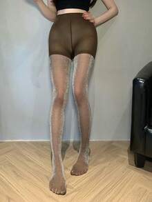 DAZY Quần legging lưới nữ kiểu dáng thường ngày, mùa thu - Cà phê nâu - Xem 4