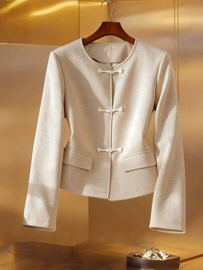 SHEIN Elenzya Elegant Round Neck Cardigan With Button Decoration Women Jacket