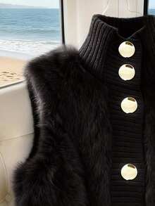 GlowEve 女士马海毛针织开衫外套，秋冬季高端休闲外套 - 黑色 - 查看 4