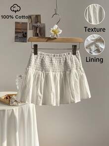 Elamini Chân váy xếp ly ngắn cạp thấp có dây rút, thêu lỗ khuy dành cho nữ - trắng - Xem 1