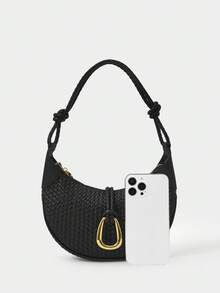 SHECARRY Women's Simple Fashion Zipper Underarm Handbag - Black - View 4