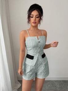 Elenzga 女士提花吊带背心和短裤两件套 - 綠色 - 查看 6