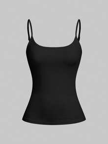 SHEIN Essnce 女士三件套休闲吊带背心套装，黑色条纹混色休闲女式上衣，修身吊带背心，夏季上衣，夏季服装，女士上衣，夏季女士上衣，三件套修身休闲纯色上衣 - 杏色 - 查看 3