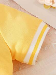 Souflis Souflis 1pc Baby Girl Pink Casual Dress, Ribbed Collar & Cuffs, Suitable For Lounging, Outings, Sports, And Parties - Yellow - View 7