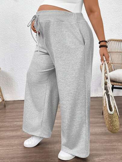 SHEIN 大码孕妇纯色扭结口袋休闲裤