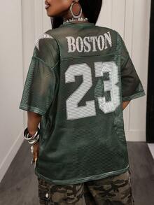 BamGleam 女士网眼T恤，休闲运动宽松短袖上衣，绿色数码印花，春季新品度假波西米亚性感纯色格子条纹休闲款，夏季，夏季上衣，夏季，夏季假期，女士夏季，女士夏季，春季，春季女士，春假，春季，春季，春季春季女士，春季女士，度假女士，女士假期，夏季假期，女士度假，假期，假期，夏季假期，女士海滩度假绿色网眼上衣 - 軍綠色 - 查看 2