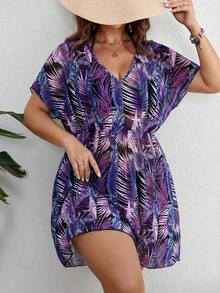 SHEIN Swim Curve 大码印花薄纱罩衫 - 紫羅蘭色 - 查看 4