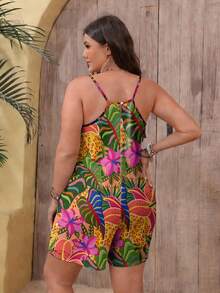 EMERY ROSE Bộ áo liền quần dáng rộng in hoa dành cho nữ cỡ lớn, thích hợp cho kỳ nghỉ hè. - Nhiều màu - Xem 2