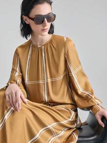 Ontre 2026SS New Striped Print Belted Dress, Fashionable Versatile For Spring/Summer - Brown - View 3