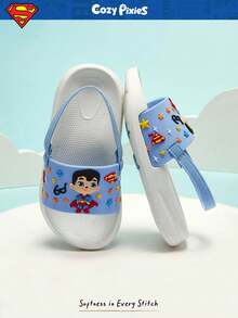 SUPERMAN X Cozy Pixies 1 Pair Fashionable Casual Summer Cute Cartoon DC Superhero Print Beach Slippers Flat Sandals - Blue - View 3