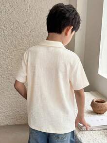 SHEIN Little Byeori Tween Boy Collared Solid Color Short Sleeve Polo Shirt,Kids - Apricot - View 2