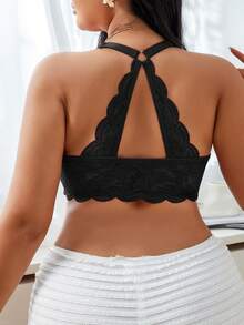 1 chiếc áo ngực cỡ lớn không gọng, cài ren phía trước, thích hợp cho Ngày Valentine. - màu đen - Xem 2