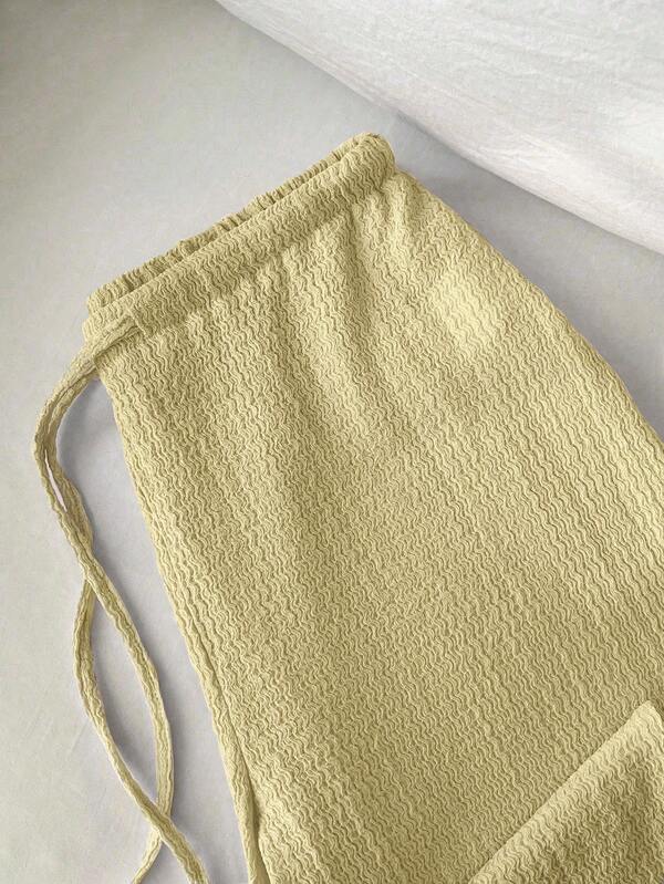 Elamini 2026 Summer New Women's Retro Textured Relaxed Low-Waist Casual Pants, Slimming Versatile Flowy Straight Leg Trousers In Yellow, Suitable For Vacation Outfits