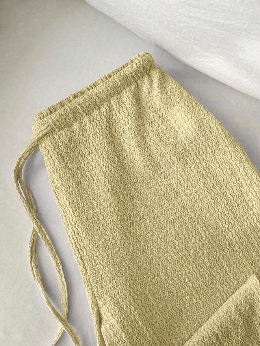 Elamini 2026 Summer New Women's Retro Textured Relaxed Low-Waist Casual Pants, Slimming Versatile Flowy Straight Leg Trousers In Yellow, Suitable For Vacation Outfits - Yellow - View 1