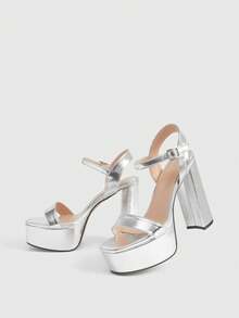 CUCCOO LuxiPop 女士经典简约厚底高跟凉鞋性感夜店宴会舞会女鞋 - 銀色 - 查看 6