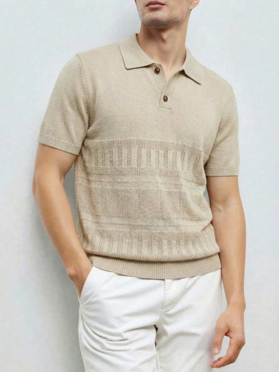 Manfinity Homme Herren einfarbiges minimalistisches gestricktes Kurzarmoberteil - Khaki - Übersicht 1