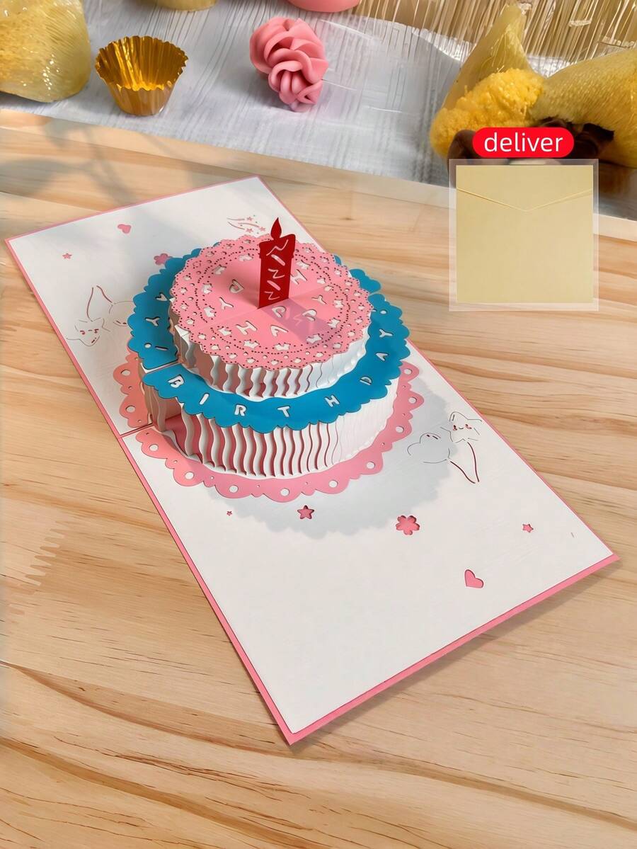 Zazumi 3D Pop Up Birthday Card - Laser Cut Cake Design, Elegant Greeting Card With Flowers, Handcrafted & Special Gift