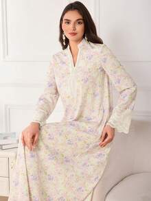 Al Najma Women's Floral Print Long Sleeve Loose Casual Dress - Multicolor - View 6