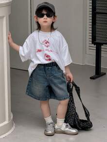 DAZY 男童松紧腰斜插口袋休闲牛仔短裤 - 藍色 - 查看 3