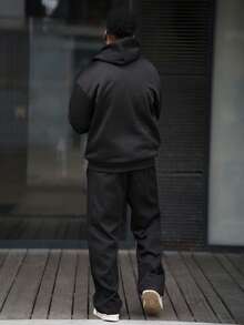 Heavens Edit 男士创意印花字母图案休闲运动通勤多功能保暖连帽卫衣，Emo风格，2000年代风格，秋冬季长袖上衣 - 黑色 - 查看 2