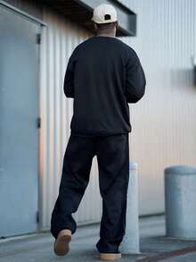 Heavens Edit 男士休闲字母印花圆领长袖宽松运动衫春秋季 - 黑色 - 查看 2