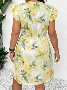 SHEIN Frenchy 大码休闲蓝色蝙蝠袖V领系腰A字短款连衣裙夏季女装 - 彩色 - 查看 2