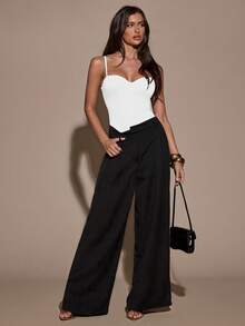 SHEIN BAE 女士休闲日常通勤简约纯色修身连体衣，夏季 - 白色 - 查看 3