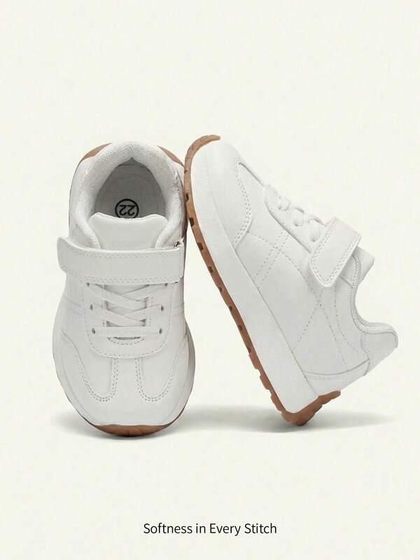 Cozy Pixies זוג נעלי ספורט לילדים באביב ובקיץ, אופנתיות, רב-תכליתיות, כיפיות, חמודות, לבנות טהורות, צבעים מנוגדים, פסטורליות, עם תחתית רכה, תחתית שטוחה, בסגנון קולג', משחק בחוץ, נסיעות