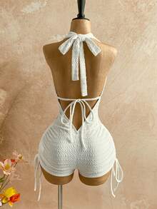 Soleia 女士复古渐变印花网纱金属装饰层叠荷叶边深V领连体裤，性感显瘦时尚，适合派对、约会、情人节、狂欢节、复活节、西部牛仔风、邮轮旅行、假日、海滩、音乐节、波西米亚风度假等场合，四季皆宜。 - 白色 - 查看 2