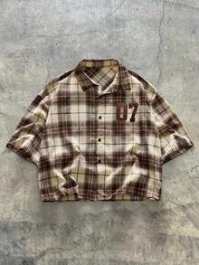 AXEPEAK Áo sơ mi nam tay ngắn in họa tiết kẻ caro cài nút phía trước, thường ngày, đa năng - Nhiều màu - Xem 2