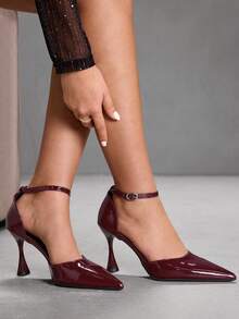CUCCOO SZL Scarpe con tacco alto da donna, nuove per l'autunno, scarpe formali da donna con tacco a forma di calice di vino, eleganti tacchi a spillo in PU con materiale riflettente, altezza tacco 9,5 cm, sexy tacchi alti bordeaux, versatili e confortevoli, adatte per uso quotidiano, feste, Natale, San Valentino, appuntamenti e altre occasioni - Bordò - Visualizzare 4