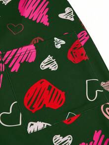 Sweetra Plus Size Women Heart Print Wide Leg Drawstring Jumpsuit - Army Green - View 5