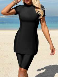 Swim Mulvari New Summer Women's Tie Waist Skirt Shorts, Black Casual Vacation Swimwear Bottom - Black - View 6