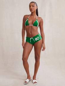 NYA SZN Bộ bikini hai mảnh dây buộc ngắn, kiểu dáng thể thao kẻ sọc, thích hợp cho kỳ nghỉ biển, màu đỏ dành cho nữ. - màu xanh lá - Xem 3